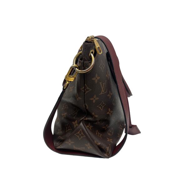 LOUIS VUITTON Brown Leather Canvas Monogram Lock Shoulder Flower Tote Bag - Picture 6 of 16